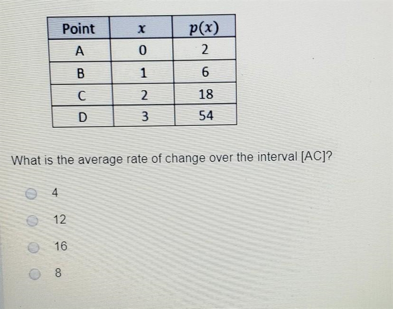 Consider the following table of the exponential function, p(x) = 2(3)^x What is the-example-1