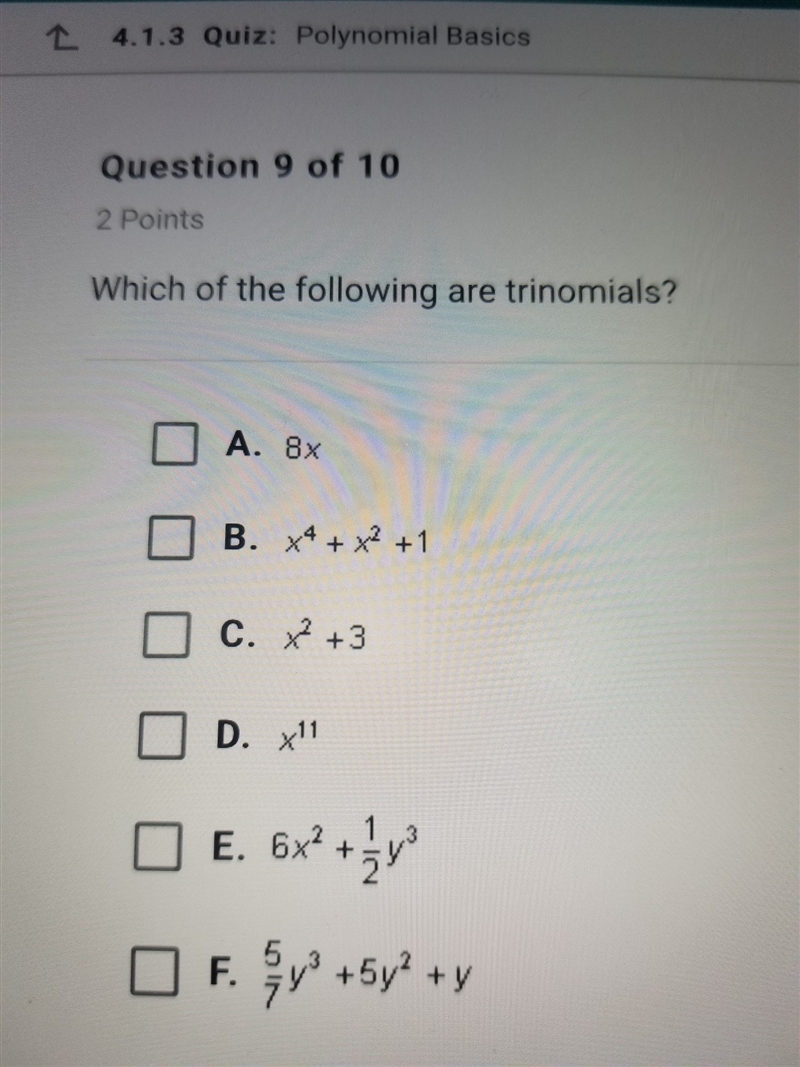 Which of the following are trinomials ​-example-1