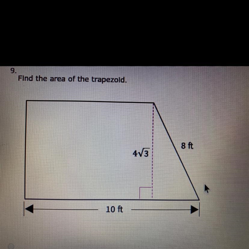 Find the area of the trapezoid. A.) 64 ft^2 B.) 48 square root 3 ft^2 C.) 32 square-example-1