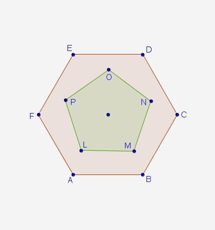 A regular pentagon shares a common center with a regular hexagon. If LM || AB, across-example-1