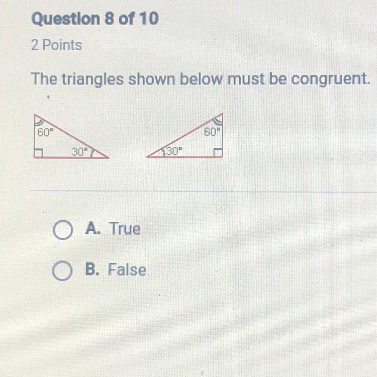 !!!!10 points!!! The triangles shown below must be congruent.-example-1