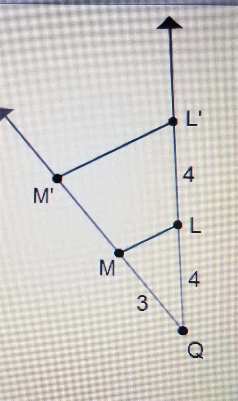 line segement LM is dilated to create L'M' using point Q as the center of dilation-example-1