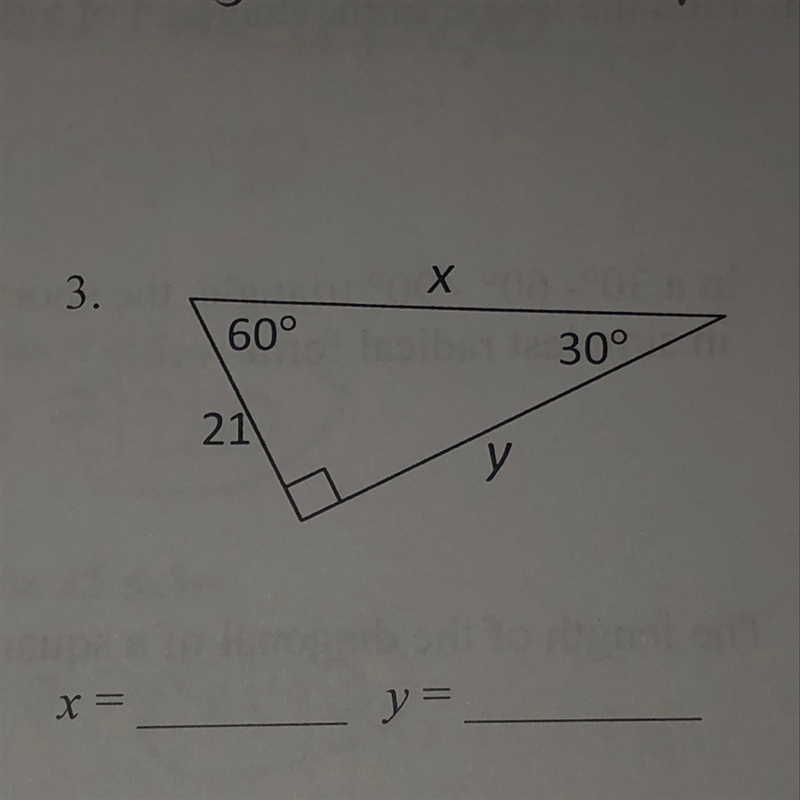 How do i find the X & Y in these special right triangle equations?-example-1