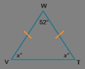 Triangle VWT is an isosceles. Which equation can be used to find the measure of∠V-example-1