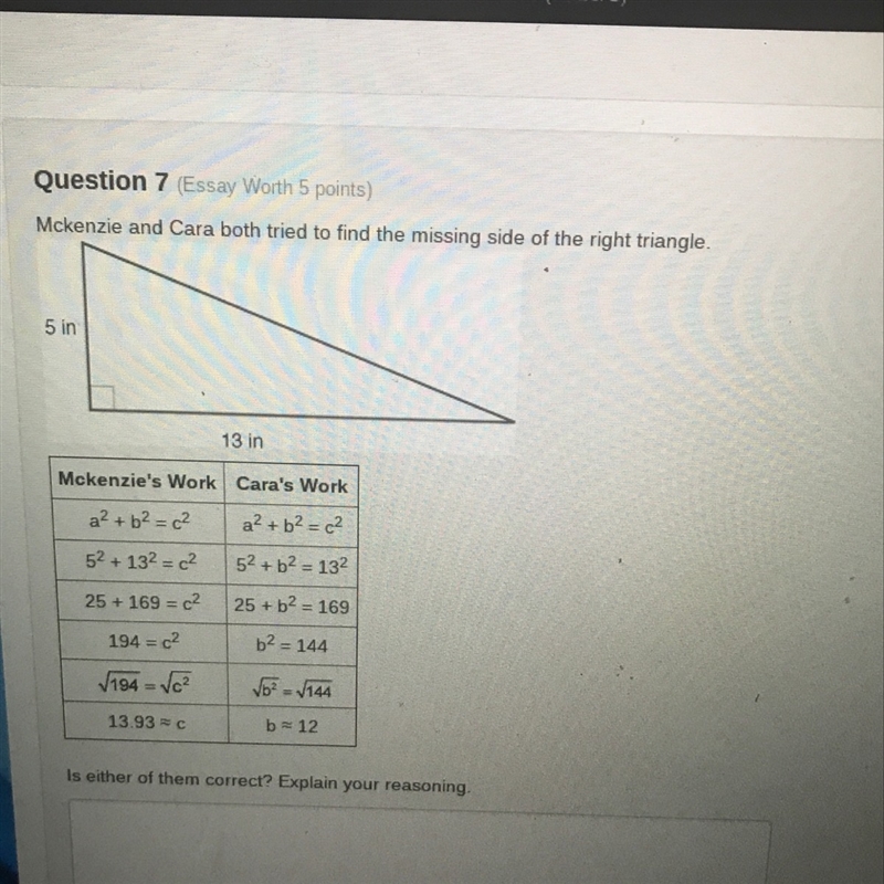 Please help!! McKenzie and cara both tried to find the missing side-example-1