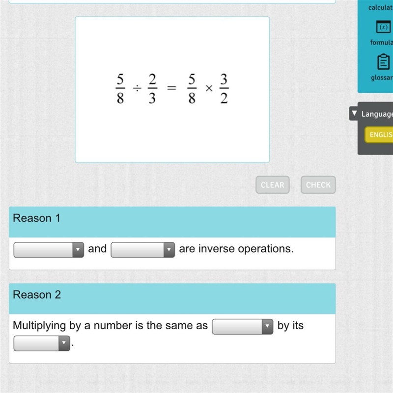 To divide by a fraction, you can multiply by its inverse. Complete the statements-example-1