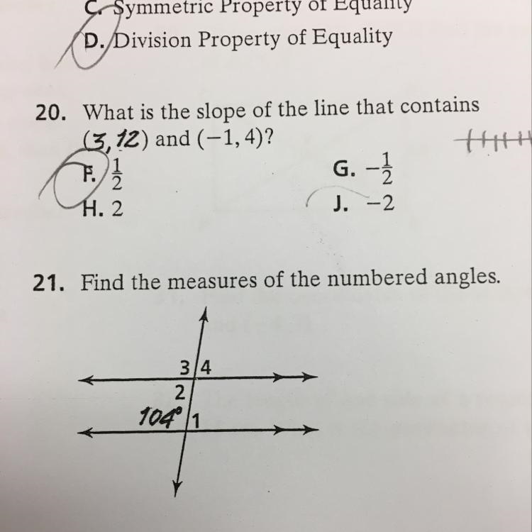 21. Find the measures of the numbered angles.-example-1