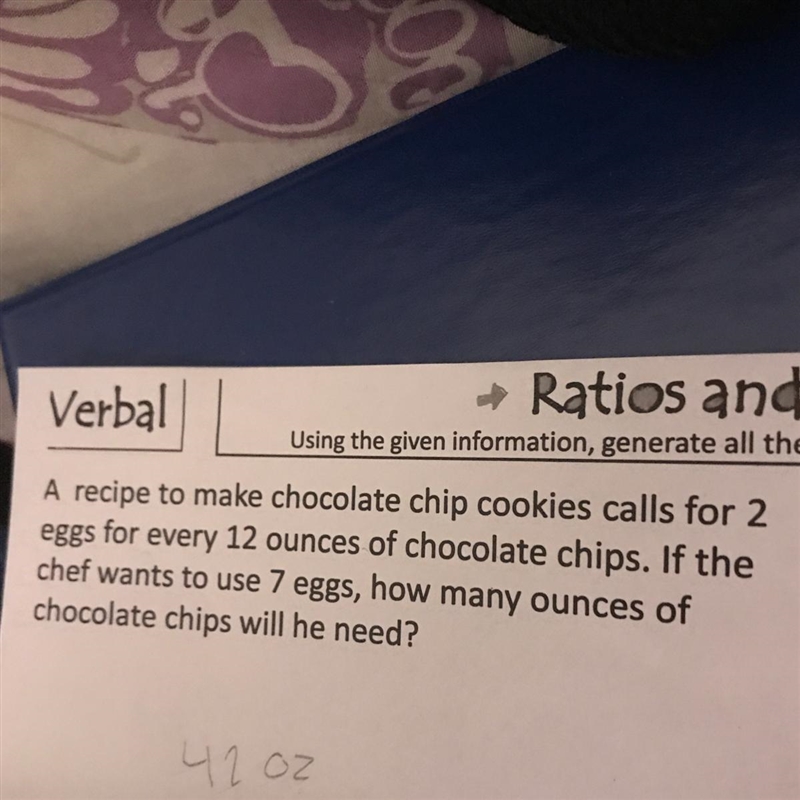 a recipe to make chocolate chip cookies calls for 2 eggs for every 12 ounces of chocolate-example-1