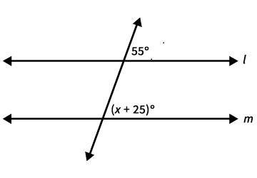 Find the value of x for which ℓ ∥ m. 30 80 55 35-example-1