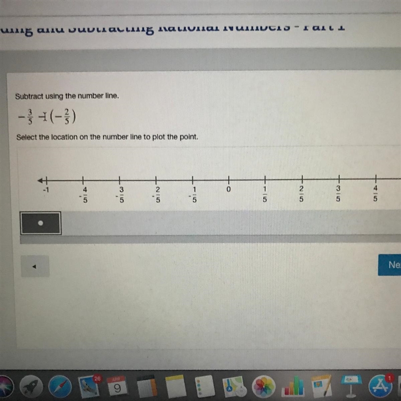 Subtract using the number line -3/5 - (-2/5) (picture provided)-example-1