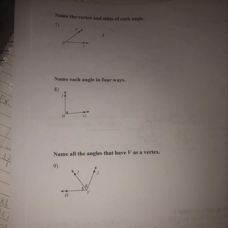 Name the vertex and sides of each angle-example-1