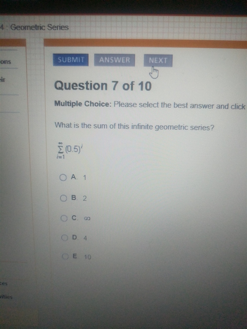 What is the sum of this infinite geometric series please help-example-1