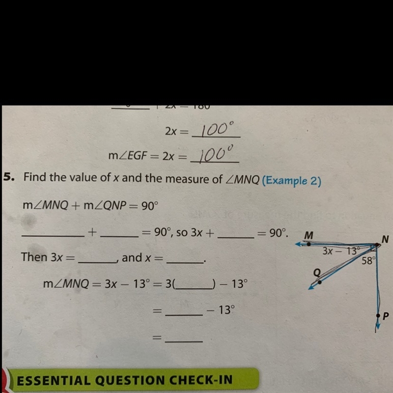 What is the value of x and the measure of MNQ-example-1