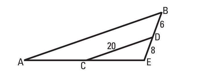 If AB is parallel to CD, and CD = 20, BD = 6, DE = 8, what is the length of AB? a-example-1