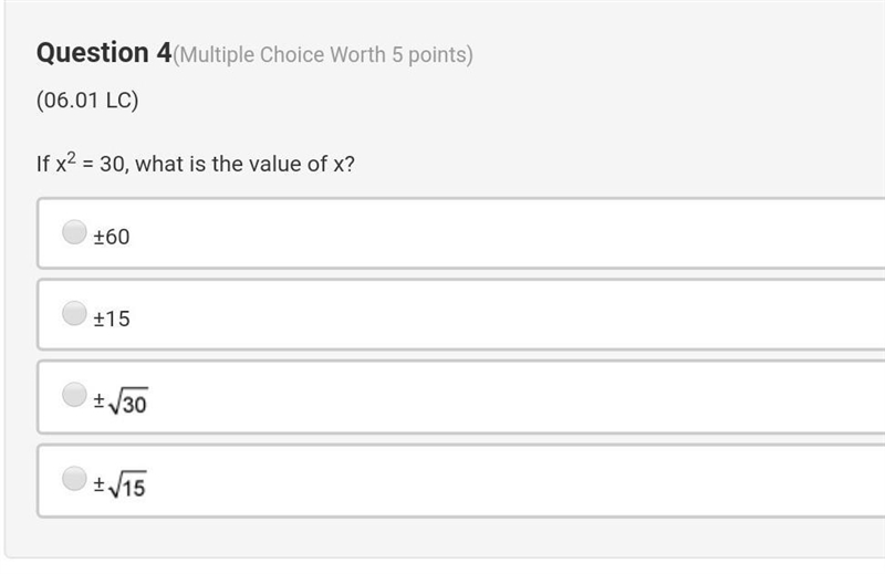 HELP!!!! If x2 = 30, what is the value of x?​-example-1