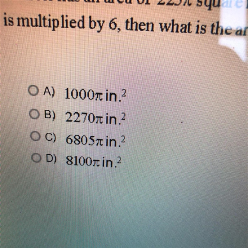 a circle has an area of 225 square inches. if the radius of the circle is multiples-example-1