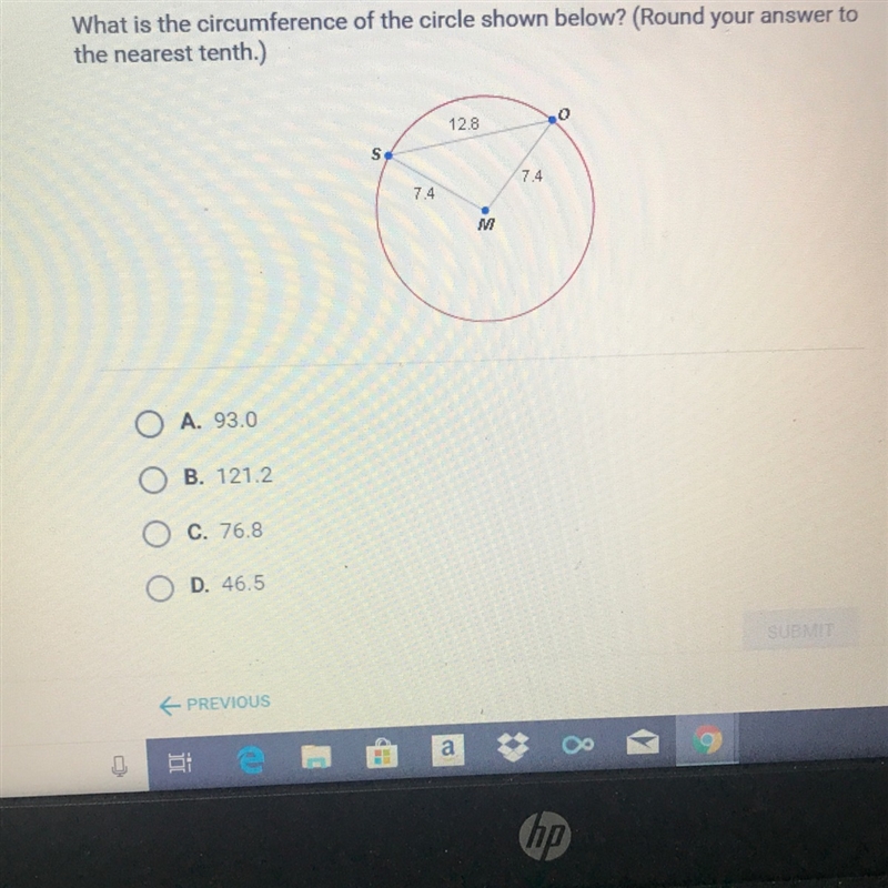 What is the circumference of the circle shown below? (Round your answer to the nearest-example-1