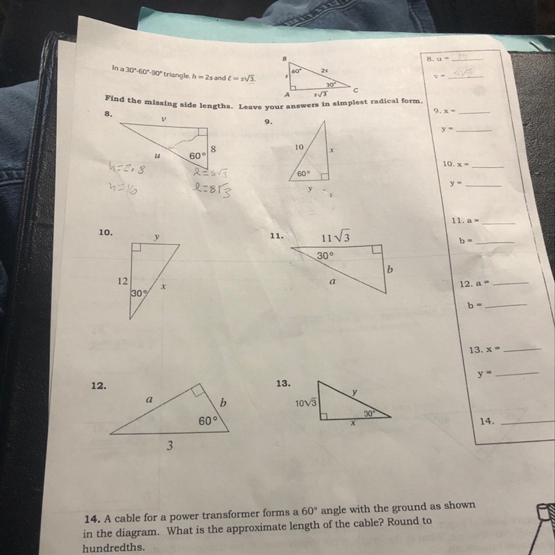 Hw 43 special right triangles-example-1