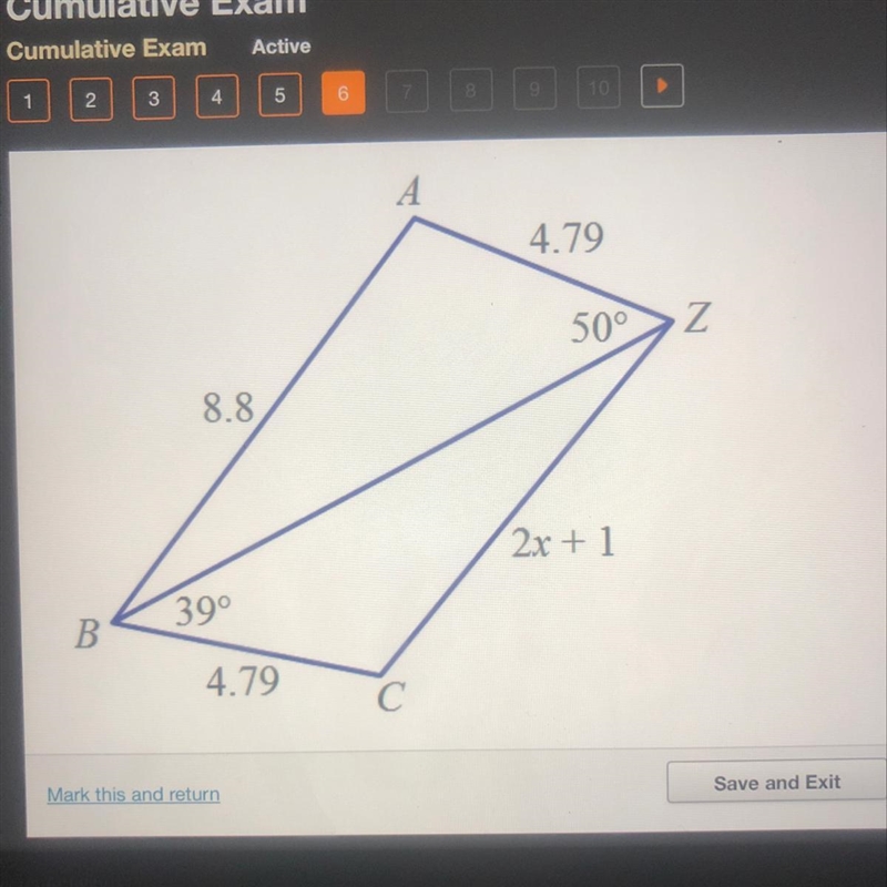 What could be a possible value for x ? a. 3.5 b. 4.0 c. 4.5 d. 5.5-example-1