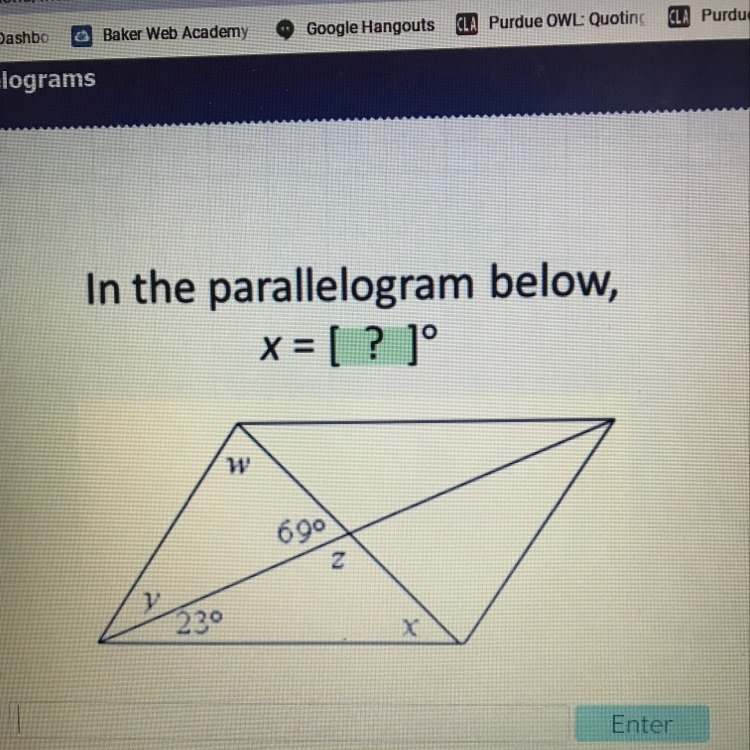 In the parallelogram below, x=?-example-1