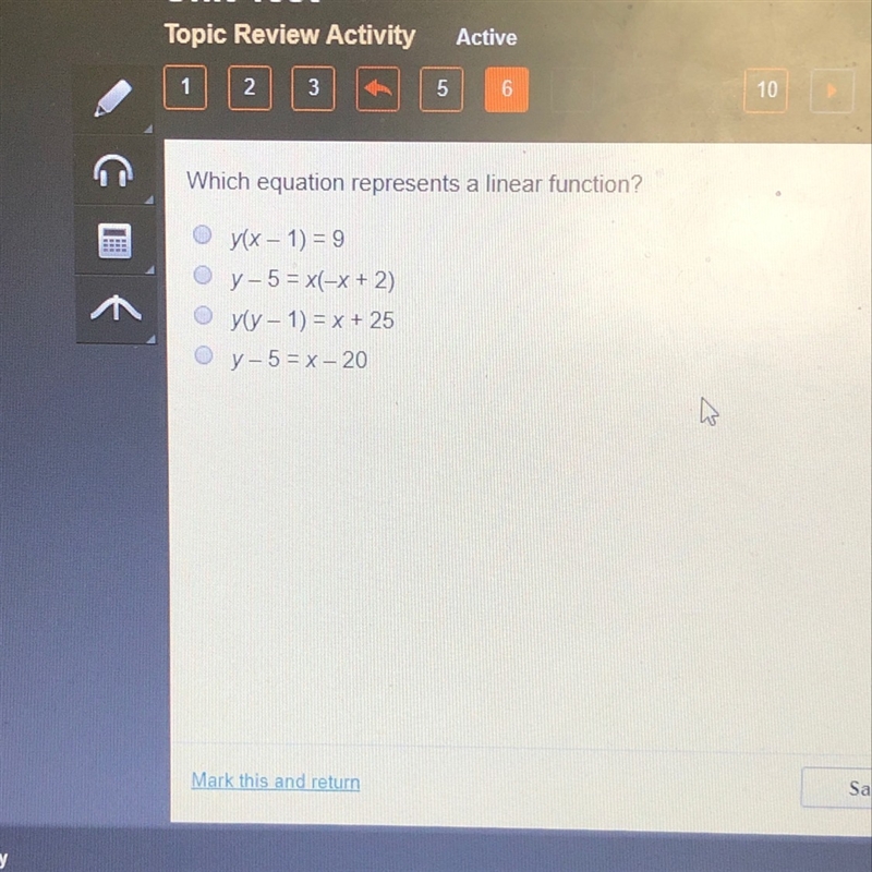 Which equation represents a linear function?-example-1