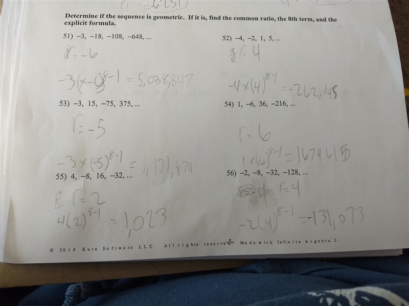 determine if the sequence is geometric if it is find the common ratio the 8th term-example-1