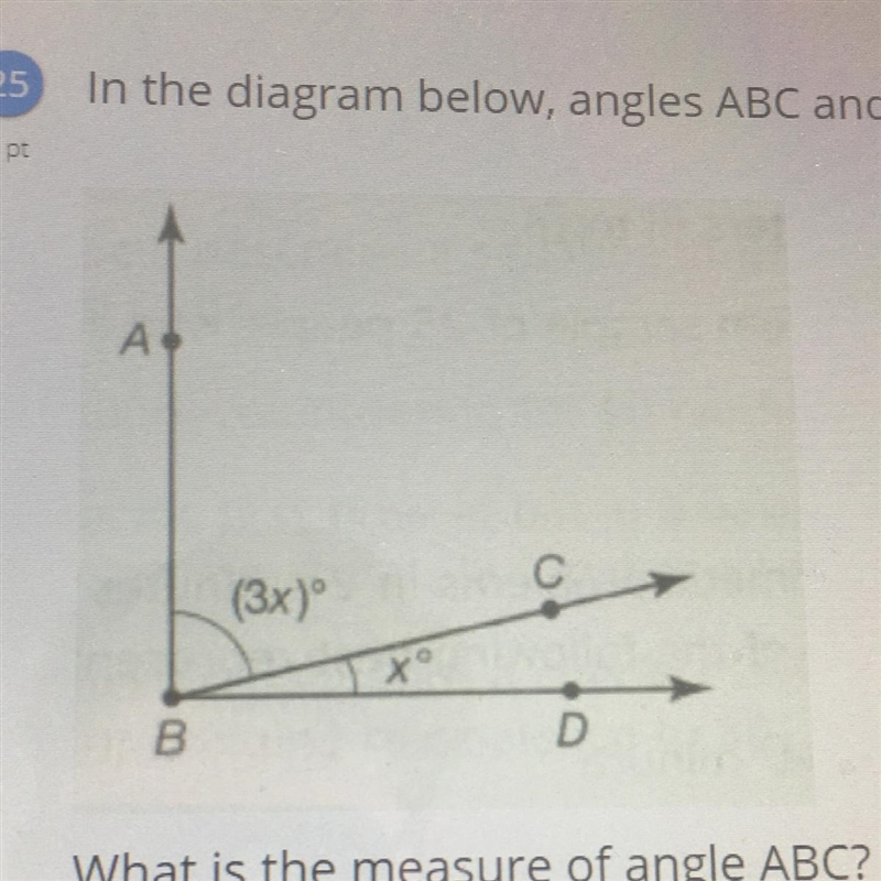 In the diagram below, angles ABC and CBD are complementary. What is the measure of-example-1