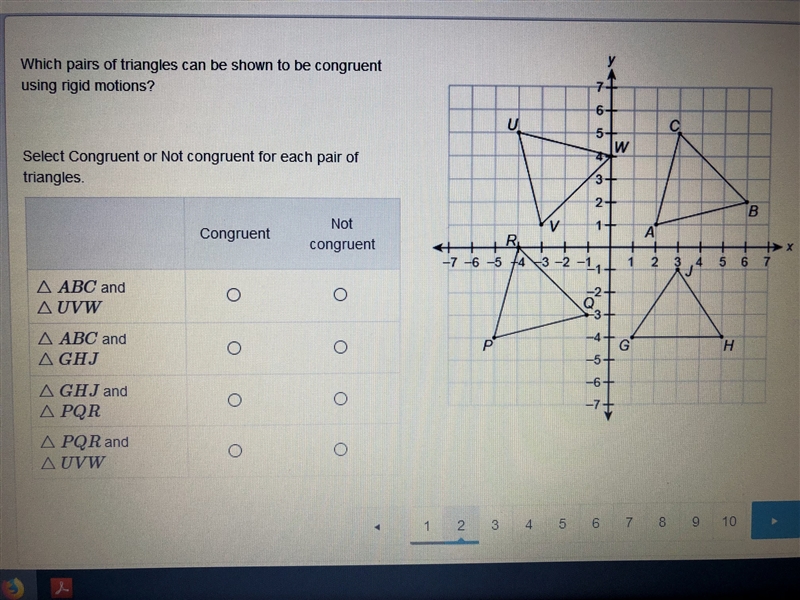 Which pair of triangles can be shown to be congruent using rigid motions? Select congruent-example-1