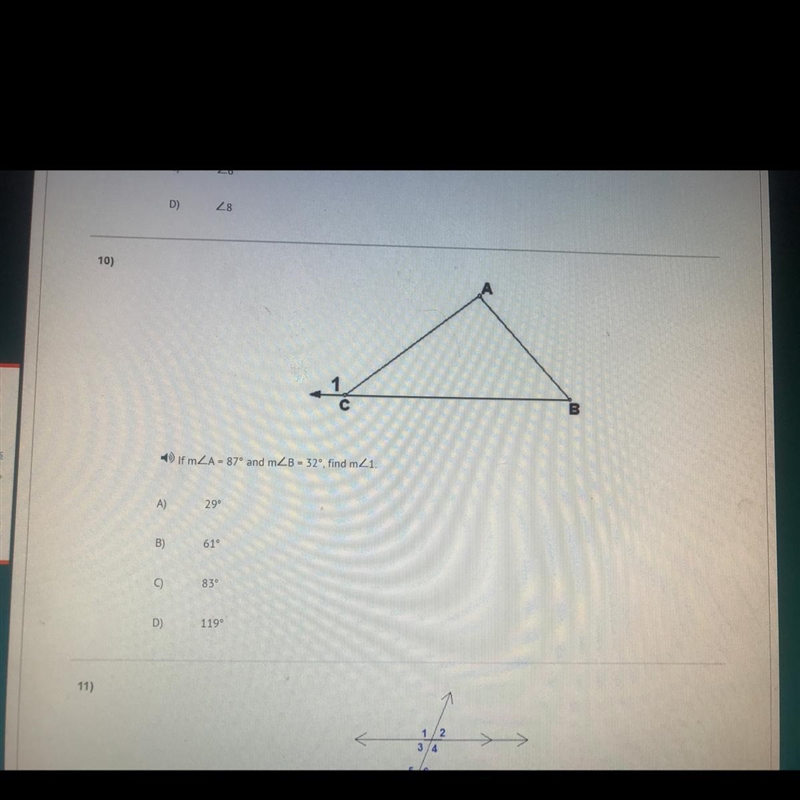 If m ZA = 87º and mZB = 32°, find m21.-example-1