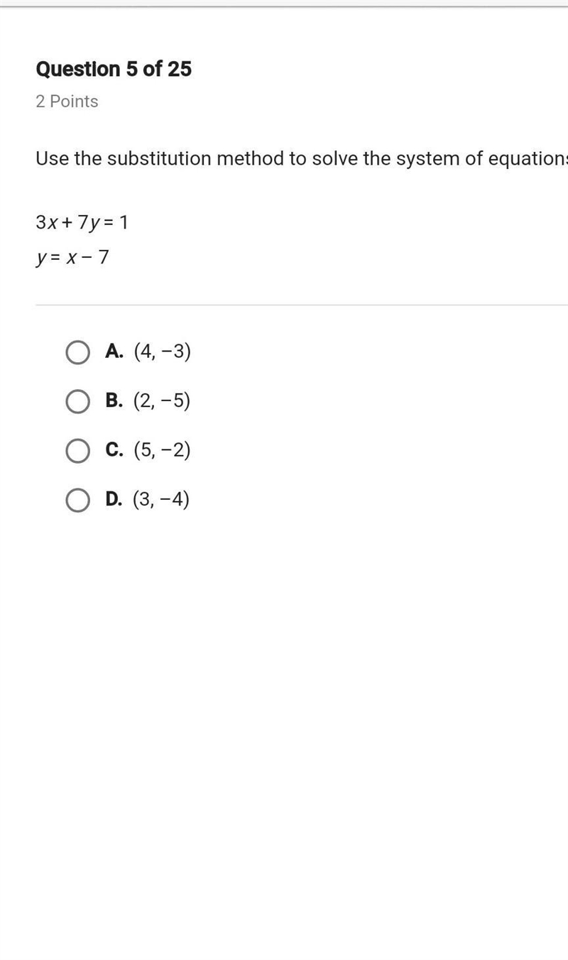 Use the substitution method to solve the system of equations​-example-1