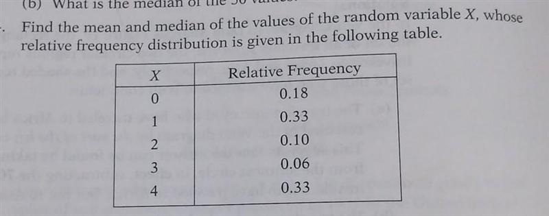 How do you calculate the median and mean of X based on the table?​-example-1