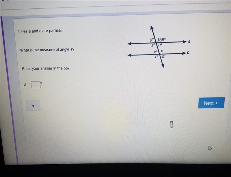 Lines a and b are parallel. what is the measure of angle s. enter your answer in the-example-1