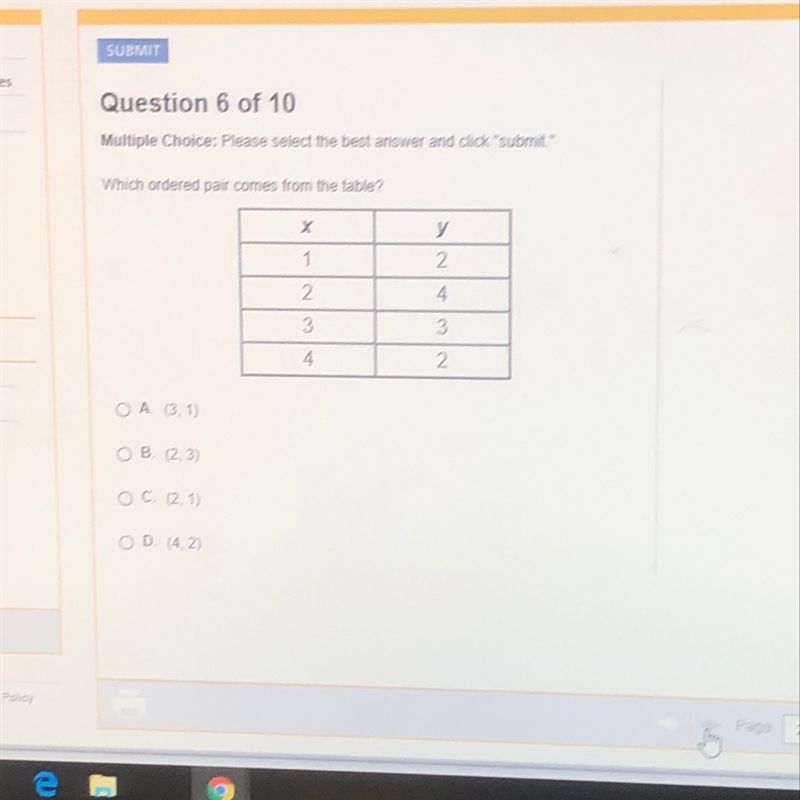 Which ordered pair comes from the table-example-1