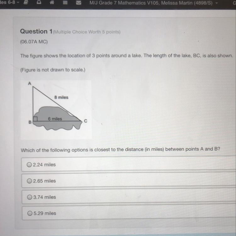 Which of the following options is the closest to the distance (in miles)between points-example-1