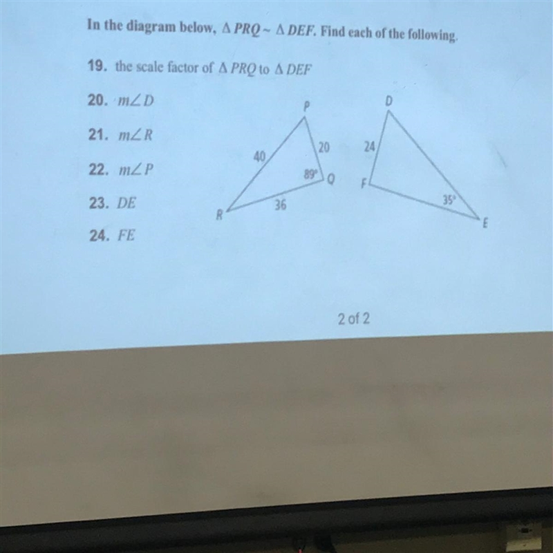 Scale factor of trianglePRQ to triangleDEF-example-1