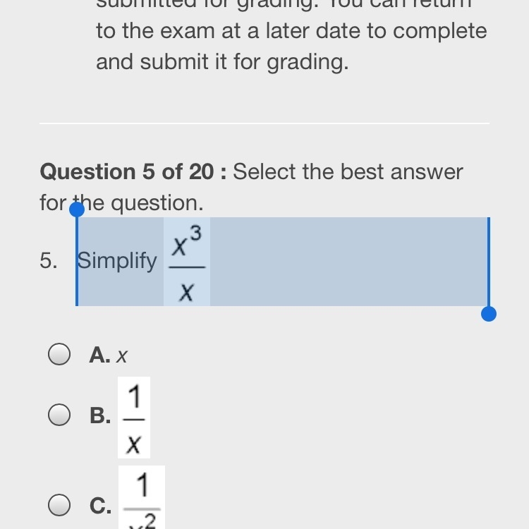 Simplify x^3 /x Help-example-1