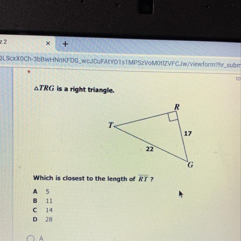 What is the closest length of RT?-example-1