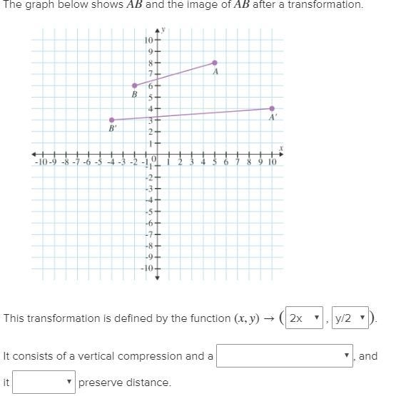 First blank: A. Reflection B. Horizontal Stretch C. Horizontal Compression Second-example-1