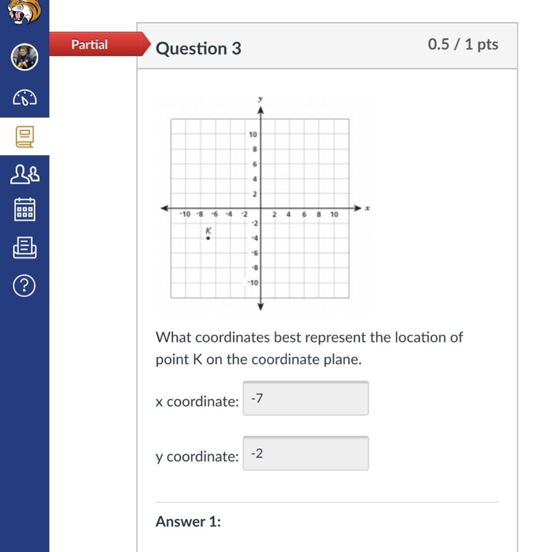 What coordinates best represent the location of point K on the coordinate plane.-example-1