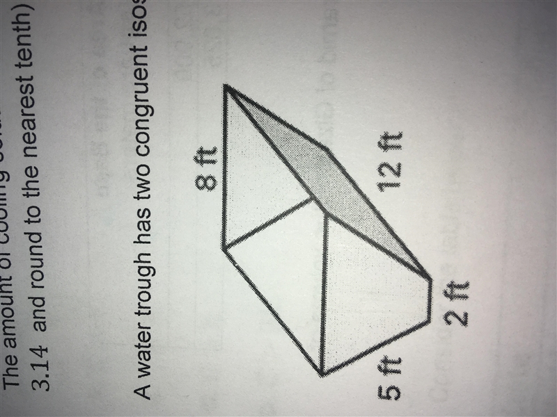 A water trough has two congruent isosceles trapezoids as ends and two congruent rectangles-example-1