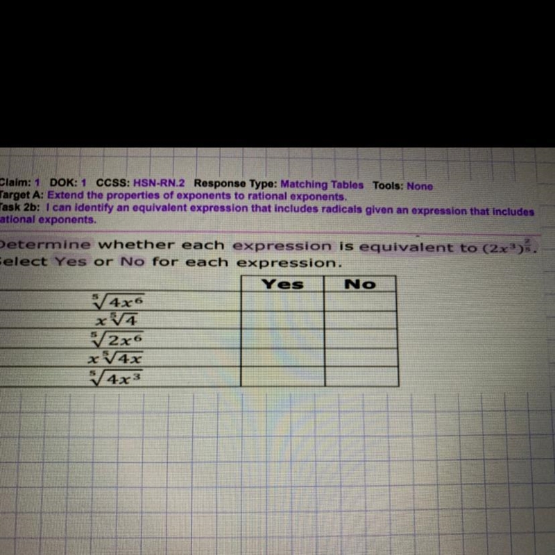 Determine whether each expression is equivalent to (2x^3)2/5-example-1