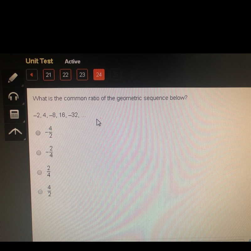 What is the common ratio of the geometric sequence below?-example-1