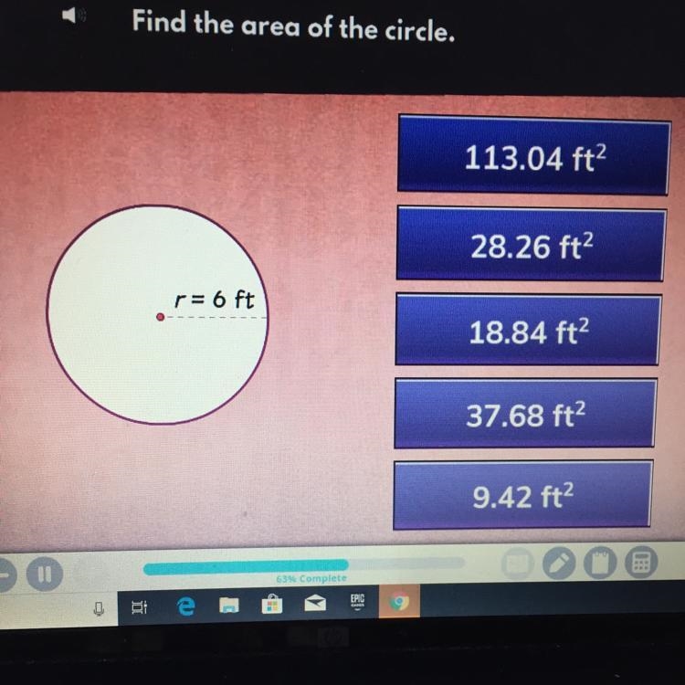 Find the area of the circle r=6ft-example-1