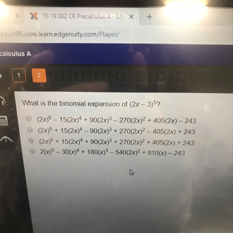 What is the binomial expansion of (2x-3)^5-example-1