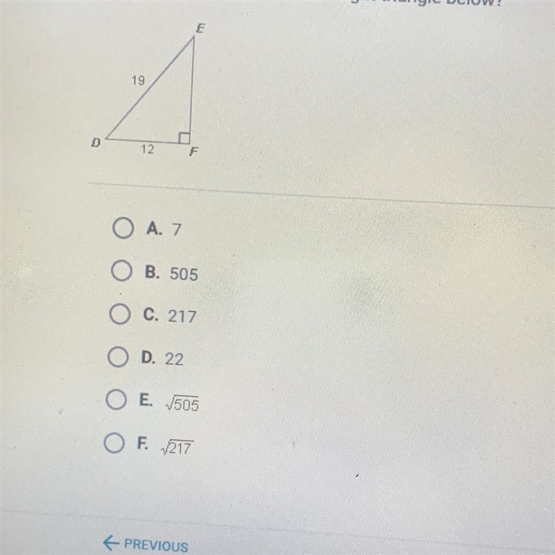 The length of EF in the right triangle-example-1