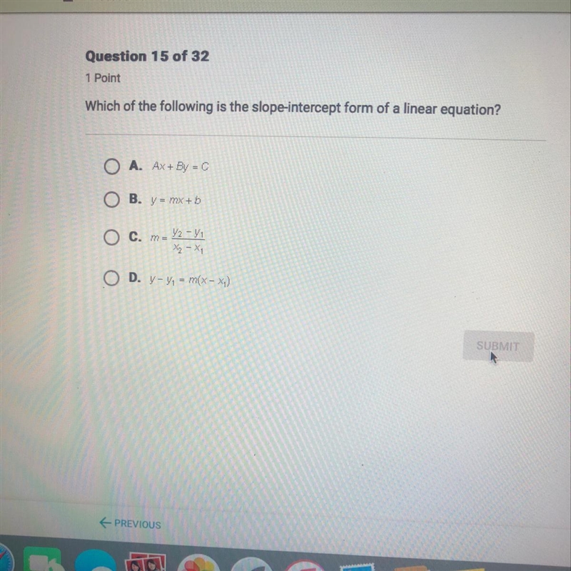 Which of the following is the slope intercept form of a linear equation-example-1