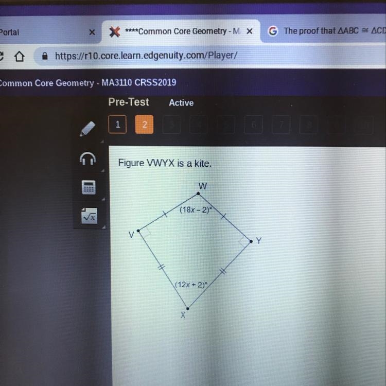 Figure VWYX is a kite. What is the value of x?-example-1