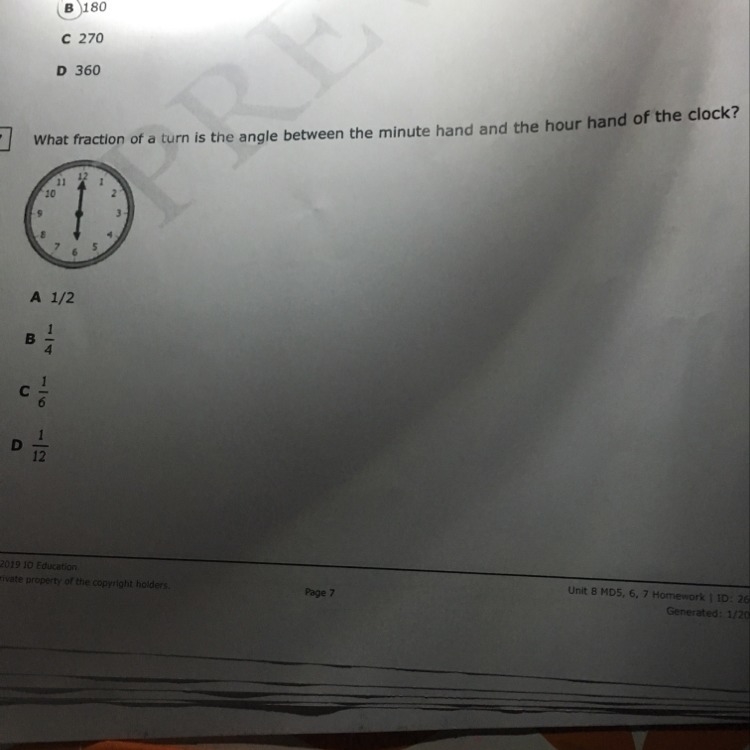 What fraction of a turn is the angle between the minute hand and the hour hand of-example-1