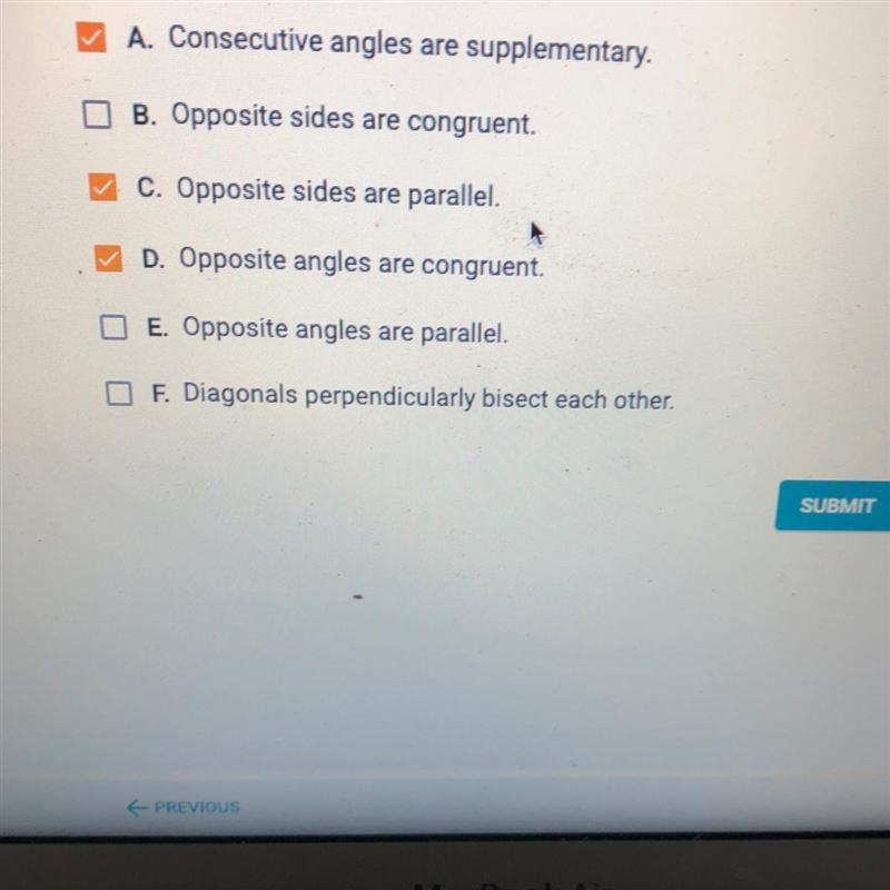 Which of these statements describe properties of parallelograms? Check that apply-example-1