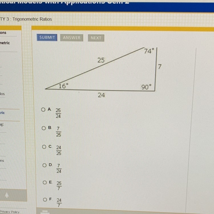 According to this diagram, what is tan 74-example-1